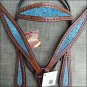 HILASON WESTERN LEATHER HORSE HEADSTALL BRIDLE BREAST COLLAR MAHOGANY TURQUOISE
