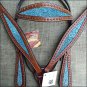 HILASON WESTERN LEATHER HORSE HEADSTALL BRIDLE BREAST COLLAR MAHOGANY TURQUOISE