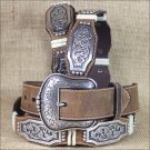 M&F WESTERN ARIAT BROWN SCALLOP RAWHIDE CONCHO LEATHER MEN'S BELT 34-46 inches