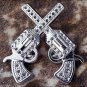 SET OF 16 ANTIQUE SILVER FINISH CROSS PISTOL CONCHOS SADDLE HEADSTALL COWGIRL