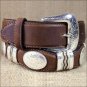 44IN 9119L TONY LAMA BARK BROWN CUTTING CHAMP SCALLOP WESTERN LEATHER MEN'S BELT
