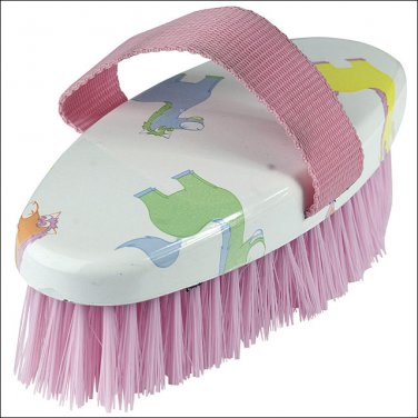HORZE HAPPY HORSE PLASTIC HANDLE BODY BRUSH LIGHT BLUE LIGHT GREEN