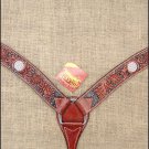 S284 HILASON WESTERN LEATHER HORSE BREAST COLLAR MAHOGANY W/ RHINESTONES INLAY