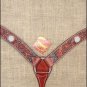 S284 HILASON WESTERN LEATHER HORSE BREAST COLLAR MAHOGANY W/ RHINESTONES INLAY
