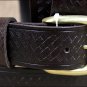 30IN. BROWN 1.5in CASUAL LEATHER BELT EMBOSSED BASKET DESIGN MADE IN USA