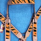 HILASON WESTERN LEATHER HORSE HEADSTALL BREAST COLLAR TAN W/ TIGER PRINT INLAY