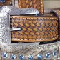 WESTERN MEN NOCONA CONCHOS NATURAL BASKET STAMP LEATHER BELT 32-46 INCHES
