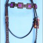 HILASON WESTERN LEATHER HORSE HEADSTALL BRIDLE BROWN LAVENDER BLING CONCHO