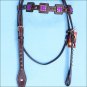 HILASON WESTERN LEATHER HORSE HEADSTALL BRIDLE BROWN LAVENDER BLING CONCHO
