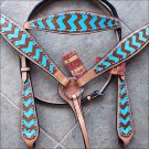 HILASON WESTERN LEATHER HORSE BRIDLE HEADSTALL BREAST COLLAR TURQUOISE BROWN