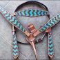 HILASON WESTERN LEATHER HORSE BRIDLE HEADSTALL BREAST COLLAR TURQUOISE BROWN