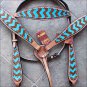 HILASON WESTERN LEATHER HORSE BRIDLE HEADSTALL BREAST COLLAR TURQUOISE BROWN