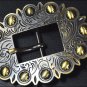 SET OF 2 HILASON BRASS FINISHED LEATHER BELT FLORAL TOOLED BUCKLE