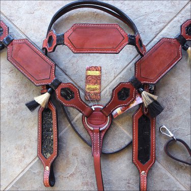 HILASON WESTERN HORSE LEATHER BRIDLE HEADSTALL BREAST COLLAR MAHOGANY RAWHIDE