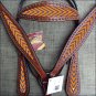 HILASON WESTERN LEATHER HORSE HEADSTALL BREAST COLLAR MAHOGANY ARROW PAINTED
