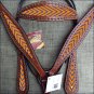 HILASON WESTERN LEATHER HORSE HEADSTALL BREAST COLLAR MAHOGANY ARROW PAINTED