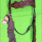 F39M HILASON WESTERN LEATHER HORSE BRIDLE HEADSTALL MAHOGANY HAND CARVED