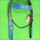 HILASON WESTERN LEATHER HORSE HEADSTALL BRIDLE OSTRICH TURQUOISE CONCHO
