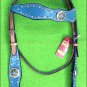 HILASON WESTERN LEATHER HORSE HEADSTALL BRIDLE OSTRICH TURQUOISE CONCHO