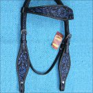 HILASON WESTERN LEATHER HORSE BRIDLE HEADSTALL BLACK W/ TURQUOISE INLAY
