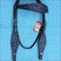 HILASON WESTERN LEATHER HORSE BRIDLE HEADSTALL BLACK W/ TURQUOISE INLAY