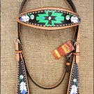 HILASON WESTERN LEATHER HORSE BRIDLE HEADSTALL HAND PAINT BLACK GREEN