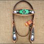 HILASON WESTERN LEATHER HORSE BRIDLE HEADSTALL HAND PAINT BLACK GREEN