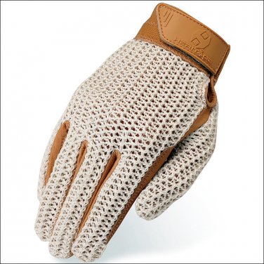 9 SIZE HERITAGE CROCHET RIDING GLOVES HORSE EQUESTRIAN NATURAL/TAN
