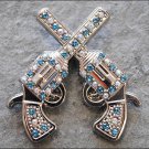 SET OF 4 CROSS GUN SHOOTING TURQUOISE RHINESTONE CRYSTAL CONCHO HEADSTALL TACK
