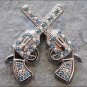 SET OF 4 CROSS GUN SHOOTING TURQUOISE RHINESTONE CRYSTAL CONCHO HEADSTALL TACK