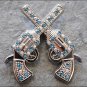 SET OF 4 CROSS GUN SHOOTING TURQUOISE RHINESTONE CRYSTAL CONCHO HEADSTALL TACK