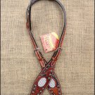 S84 HILASON WESTERN LEATHER HORSE BRIDLE HEADSTALL MAHOGANY W/ RHINESTONES INLAY