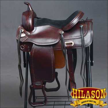 DF203 HILASON WIDE GULLET DRAFT WESTERN TRAIL ENDURANCE HORSE SADDLE 16" 17"