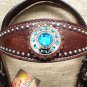 HILASON WESTERN LEATHER HORSE BRIDLE HEADSTALL BROWN BLUE WHEEL CONCHOS