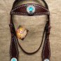 HILASON WESTERN LEATHER HORSE BRIDLE HEADSTALL BROWN BLUE WHEEL CONCHOS