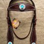 HILASON WESTERN LEATHER HORSE BRIDLE HEADSTALL BROWN BLUE WHEEL CONCHOS