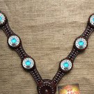 HILASON WESTERN LEATHER HORSE BREAST COLLAR BROWN BLUE WHEEL CONCHOS