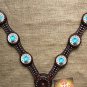HILASON WESTERN LEATHER HORSE BREAST COLLAR BROWN BLUE WHEEL CONCHOS