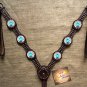 HILASON WESTERN LEATHER HORSE BREAST COLLAR BROWN BLUE WHEEL CONCHOS