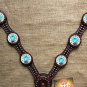 HILASON WESTERN LEATHER HORSE BREAST COLLAR BROWN BLUE WHEEL CONCHOS