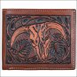 4 1/2" x 3 3/4" 3D TAN WESTERN HAND TOOLED LEATHER MENS BIFOLD WALLET STEER HEAD