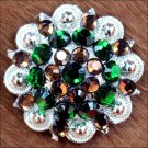 SET OF 8 BROWN GREEN CRYSTAL 1-1/4in BERRY CONCHO RHINESTONE BLING SADDLE TACK