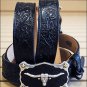 42in. JUSTIN CLASSIC WESTERN GENUINE LEATHER MEN BELT WITH LONGHORN BUCKLE BLACK