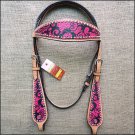 HILASON WESTERN LEATHER HORSE BRIDLE HEADSTALL HAND PAINT MAGENTA SWIRLS