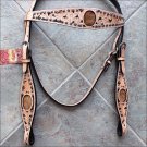 V1 HILASON WESTERN LEATHER HORSE HEADSTALL BRIDLE TAN BLACK HAIR ON INLAY