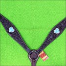 HILASON WESTERN LEATHER HORSE BREAST COLLAR BROWN TURQUOISE BLING HEART CONCHOS