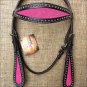 HILASON WESTERN LEATHER HORSE BRIDE HEADSTALL BLACK W/ PINK INLAY