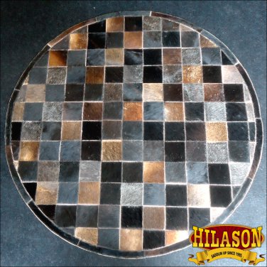 HR135-F HILASON HOME DECOR COWHIIDE HAIR ON LEATHER PATCHWORK ROUND RUGS CARPET