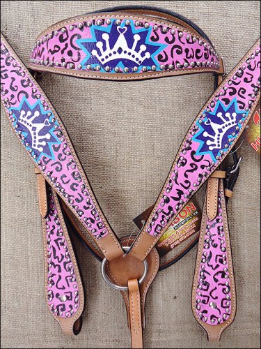 F518 NEW HILASON WESTERN HAND PAINT LEATHER HORSE BRIDLE HEADSTALL BREAST COLLAR