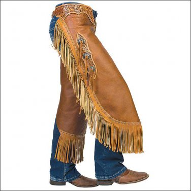 MEDIUM WEAVER BROWN PULL UP LEATHER HANDCRAFTED WORK RIDING CHINKS YOKE SET